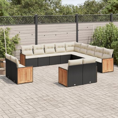 Rantry 13-TLG. Gartenmöbel Set mit Kissen Gartensofa Balkonmöbel Gartenlounge Loungesofa Modular Rattansofa Ecksofa Ecklounge Sitzgruppe Sofagarnitur Loungemöbel Schwarz Poly Rattan