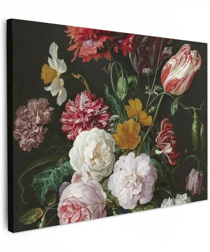 MuchoWow© Wandbilder Schlafzimmer Home Deko Wohnung Bild Wohnzimmer | 70x50 cm - Fotoleinwand Wand Bilder Leinwand Wall Decor Blumen - Blumenstrauß - Jan Davidsz. de Heem - Kunstdruck