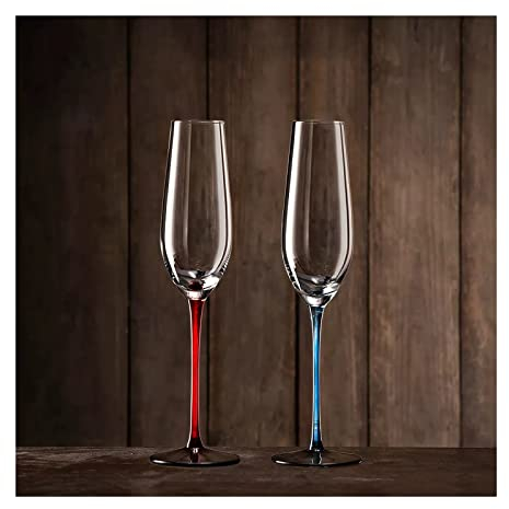Generic Verres À Vin Home Verres À Champagne 2 Créatifs Verres À Vin Mousseux En Verre Cristal Flûte À Champagne/Rouge + Bleu/225 Ml