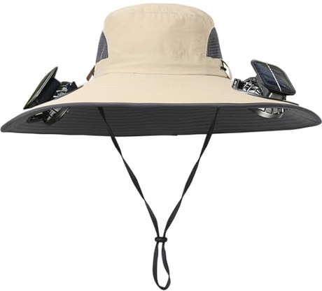 Men Women Wide Brim Sun Hats with 2 Solar Fan Waterproof Breathable Bucket Hat Outdoor Fishing Hat for Hiking Camping