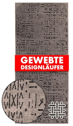 KARAT Premium Teppichläufer gewebt mit Muster - 80 x 250 cm, Braun - Flauschiger Baumwoll Teppich - Läufer für Küche, Flur & Wohnraum - Flurläufer Küchenläufer Flurteppich (Vena)