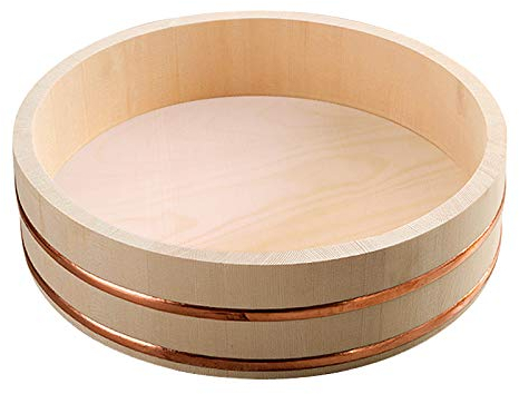 Hangiri Sushi Oke Reismischwanne mit Kupferband, japanischer Stil, Reis-Servierschüssel für Sushi-Pfanne aus weißem Kiefernholz