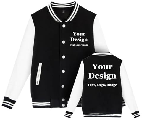East-hai-buy Giacca da Baseball da Uomo Personalizzata College Cappotto Casual Top Foto/Testo/Logo Stampato Ragazzi Ragazze Felpa Color1,L