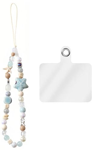 KGDUYC 1 x Catena per cellulare con stella marina boema in blu. Compatibile con la maggior parte degli smartphone, funge anche da braccialetto e cordino per chiavi
