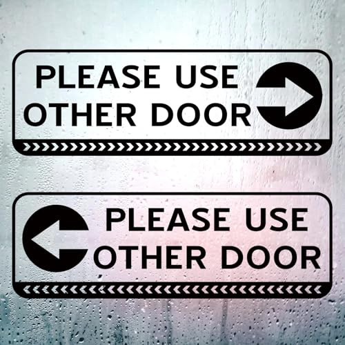 4pcs Please Use Other Door Sign, 12x4 Inch Static Cling Please Use Other Door Sticker with Left Right Arrow Removable Waterproof Decal in Use Sign for Store Glass Office Business Entrance