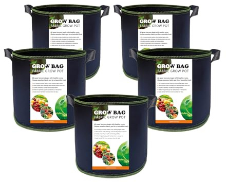 Foeska 5 Stück Pflanzsack mit Griffe, stofftopf 11l,Wiederverwendbare Pflanztasche für Den Anbau von Kartoffeln,Tomaten,Gemüse,Blumen(3 gal(11 L))