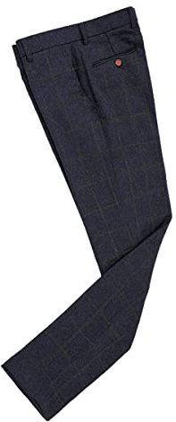 AeoTeokey Herren Tweed Anzug Hose Plaid Dicke Vintage Wolle Hose für Hochzeit Groomsmen (Marine, 34W x 30L)