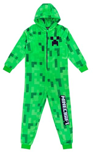 Minecraft Onesie Creeper Fleece jumpsuit sovdräkt gamer gåva sovoverall med huva för pojkar, Grön, 134
