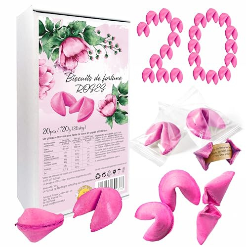 D&D Fun Cookies Biscuits de fortune colorés |Excellente idée de cadeau pour les invités |Biscuits de fortune pour les fêtes |Emballés individuellement |Biscuits de fortune chinois |(ROSE S, 20, unité)