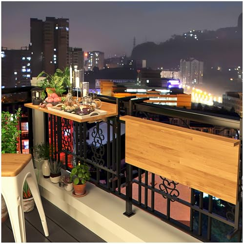 Table et Balcon Suspendue, Balustrade Terrasse, Bar pour Balcon, Installation Facile, Table Pliante Réglable en Hauteur(38 * 90cm/15 * 35.4inch)