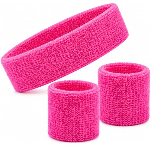 FNA FASHIONS® Neon Sweatbands Set – 80s Retro Headband & Wristbands | Sports Sweatband for Men & Women | Gym, Workout, Running, Tennis, Cycling, Basketball, Yoga & Fancy Dress Accessories
