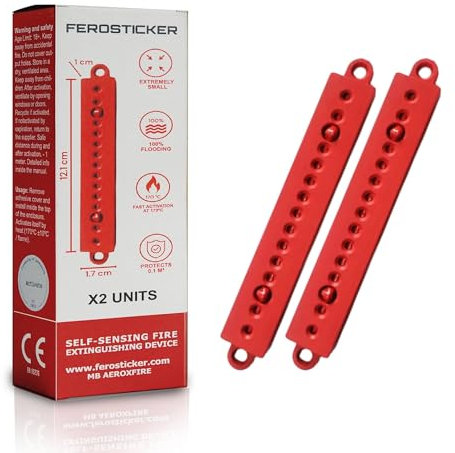FEROSTICKER Pequeño Extintor Automático - Protección Contra Incendios para el Hogar, No Tóxica, Compacta y Sin Mantenimiento para Cajas Eléctricas, Generadores Solares, Vehículos y Baterías (2 Piezas)