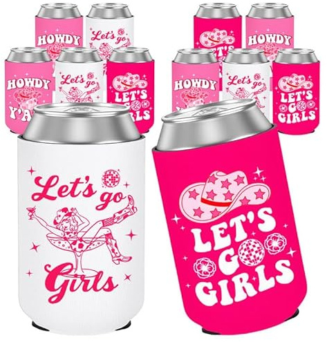 SPETYORT 12 Pack Bachelorette Party Can Coolers Sleeves, Disco Cowgirl Party Decorations, Let's Go Girls Beverage Sleeves Insulated Neoprene Drink Holders for Bride Bridesmaid Gifts