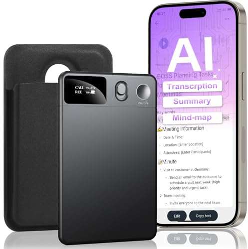 Grabadora de Voz KI con Transcribe, Control de App grabadora de Voz con tecnología IA, grabación One Touch, Dispositivo de Escucha, Genial para Lección, Llamada, entrevista grabadora de Voz Mini