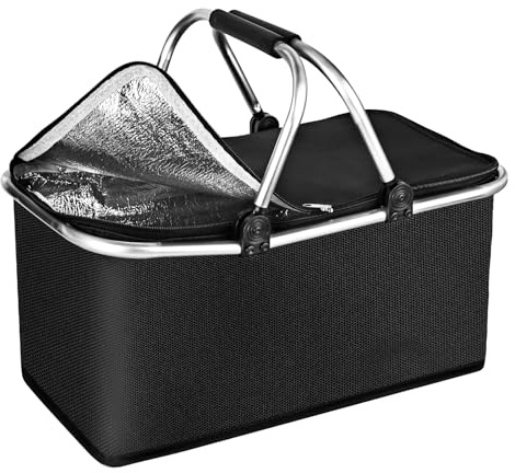 Einkaufskorb faltbar 30L Familie Einkaufstasche Tragekorb Groß Picknickkorb Klappkorb Reisetasche Praktischer Einkaufen Korb mit Zwei Gepolsterten Griffen für Reisen/Picknick/Einkaufen/Geschenk
