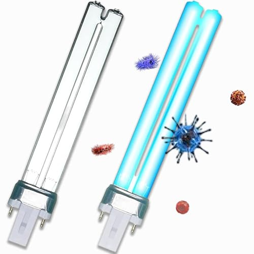 AUPERTO 2 PCS Replacement UV Bulb, 9W H Shape Germicidal Lamp for Kitchen, Bedroom, Living Room, Office, School, Pond UVC Filters Machine or Clarifiers