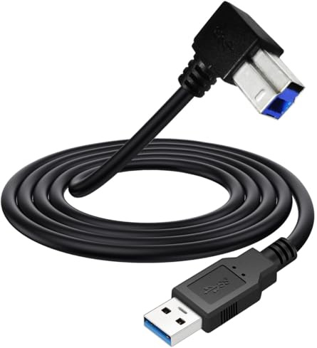 90 graders vinkel USB 3.0 skrivarkabel, USB 3.0 typ A hane till B manlig skrivare skanner kabelkabel kompatibel med HP, Epson, Dell, Canon, Lexmark, Xerox, bror, Samsung (1,5 meter) (upp)