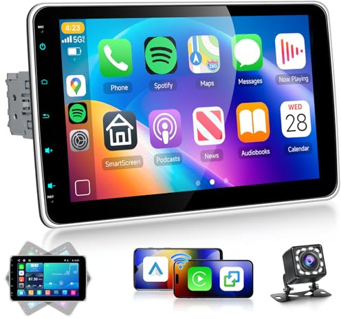 Hodozzy Autoradio 1 Din avec Ecran Tactile 10,1 Pouces, 1 Din Poste Radio avec sans Fil Carplay/Android Auto/Lien Miroir, Autoradio avec Bluetooth, Radio FM, EQ, USB/Type-c, Vidéo HD en Ligne+ Caméra