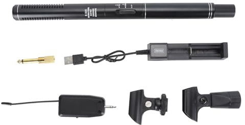 Pilipane Intervista a condensatore microfono professionale ad alta sensibilità 2.4g microfono per fotocamera cardioide wireless per interviste con PC per smartphone della fotocamera