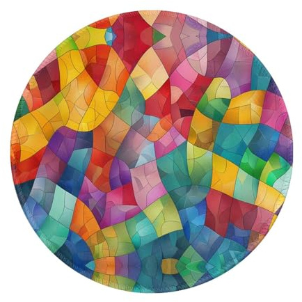 POEZJZW Mosaic Color Chart Pattern Round Mouse Pad Desktop Protection Mat with Non-Slip Rubber Base 7.9Ã—7.9 in for Home and Office