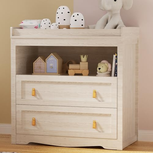 Baby Dresser 35.4Diaper Changing Station with Changing Table Top Beige