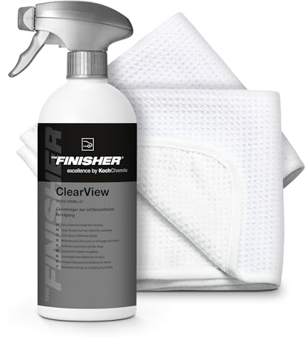 Auto Scheibenreiniger Set | THE FINISHER ClearView 500ml Glasreiniger Spray für Autoscheiben & Spiegel + 2x Glastuch | effiziente & streifenfreie Reinigung von Glas | Fensterreiniger