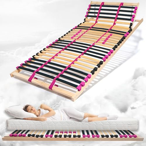 Coemo 7-Zonen Lattenrost PINK Dream 70x200 Lattenrahmen mit verstellbarem Kopfteil, individueller Härteregulierung, 28 Federholzleisten - Bettrahmen passend für Kinderbett Ehebett 140x200cm
