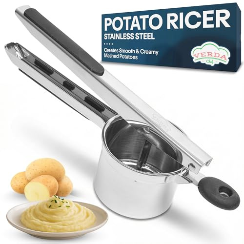 Verdachef Heavy Duty Stainless Steel Potato Ricer – Potato Ricer Masher Large Capacity Food Press with Ergonomic Soft-Grip Handles | Rustproof Vegetable & Baby Food Maker