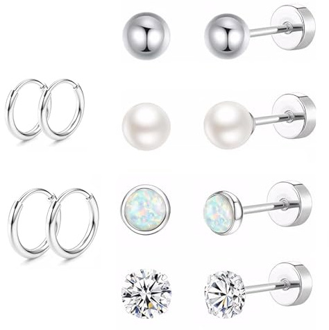 6 Paar Titan Ohrringe Damen, Medizinische Ohrstecker Chirurgenstahl Gesundheitsstecker Kleine Medizinische Ohrringe Titan, Ohrstecker und Creolen Set für Frauen und Mädchen
