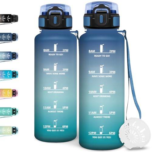 Motswedi Gourde 1,5l, Anti Fuite, Gourde Sport, Réutilisable, Bouteille d'eau, sans BPA, Bouteille Reutilisable, pour Randonnée, Fitness, Yoga, Camping, Sport, Bleu Vert