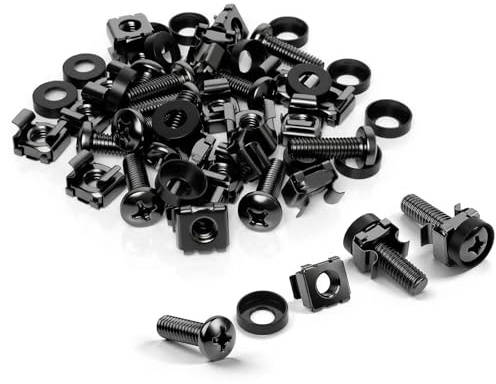 Set di 90 dadi a gabbia M6 x 20 mm | Include viti Rock, dadi a gabbia e rondelle di dimensioni M6 | per rack a vite in armadi e rete da 10/19 | nero