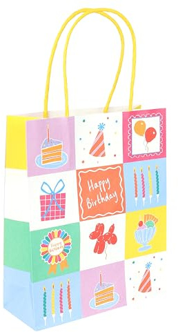 Talking Tables 8 x Birthday Paper Party Bags with Strong Handles Gift Bags for Kids Birthday Parties Celebrations Treat Bags Party Favours with Colourful Cake Candle Balloons Design 21cm x 15cm
