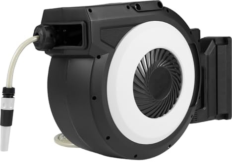 TANGZON Retractable Hose Reel, 30M Wall-Mounted 180° Swivel Garden Hose Reel with 2 M Lead in Hose, Auto Lock & Wall Fixings, Auto Rewind Hose Reel for Patio Yard Lawn