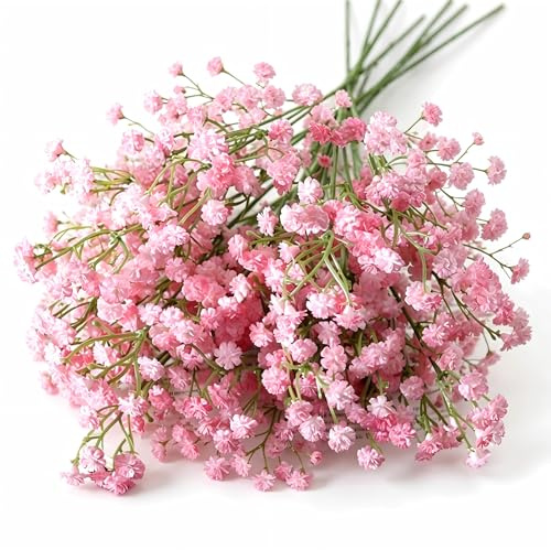 PNSXING 12 Artificial Pink Gypsophila Baby's Breath, 52cm Faux Flower Stem | 90 Blooms, UV Resistant, Detachable Bendable Stem, Plastic Wrapped Wire Stem, Wedding Home Party Floral Arrangement