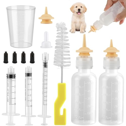 2 Pcs Biberon Chaton Non Sevré, avec 3 Injecteurs De Nourriture, pour Chiot | Biberon Chaton, avec 50ml Becher, Brosse à Nettoyer, Pour Chat Ou Autres Animaux Domestiques