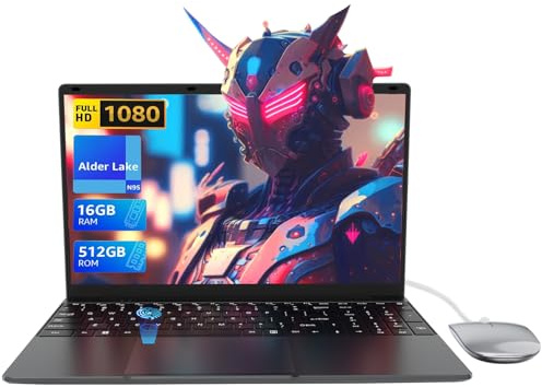 Ordenador portátil de 15,6 pulgadas HD, Alder Lake N95 hasta 3,4 GHz, 16 GB RAM 512 GB SSD, PC portátil ligero con WiFi 5 y Bluetooth 4.2, ideal para estudiantes, teletrabajo, oficina y