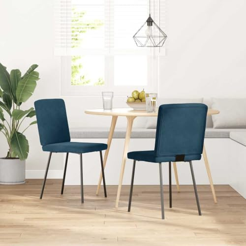 Augerlite Esszimmerstühle 2 STK blau Samt gepolstert mit Metall-Holz-Gestell 45x54x83 cm Essgruppe Küchenstuhl Speisezimmerstuhl Armlehnstuhl komfortable Sitzgelegenheit für Esszimmer Wohnzimmer