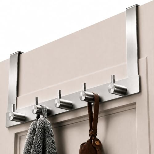 Menz Türgarderobe zum Einhängen, Türhaken mit 12 Haken - kein Klappern, Kleiderhaken für Türen – schließt perfekt, Türhakenleiste für die ganze Wohnung, für Wohnzimmer und Flur, Schwarz