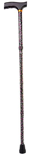 Drive Medical Lightweight Adjustable Folding Cane with T Handle, Black Floral, Universal