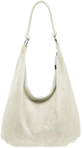 Caspar Große Damen Vintage Veloursleder Tasche Samtweiche Schultertasche aus Leder - CLASSIC LINE - Modell No.617 - Made in Italy