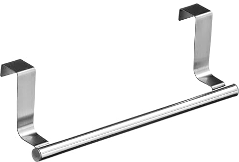 Premier Housewares Stainless Steel Over Door Tower Rail | Versatile Hanging Kitchen Towel Rail | Sleek Tea Towel Holders For Kitchen | Slim Towel Holder for Home, Bathroom, Silver