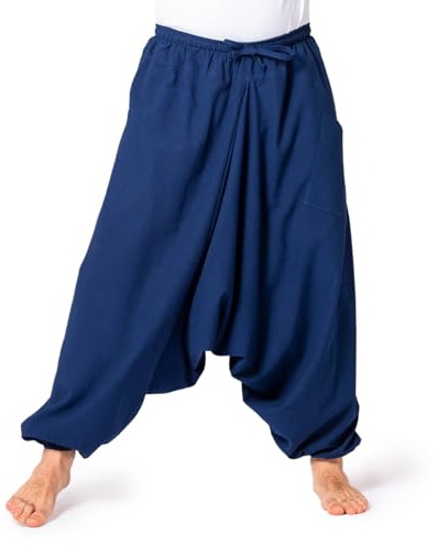 PANASIAM Aladinhose Damen & Herren - Haremshose Unisex - Pumphose Baumwolle | grob gewebt mit Linienstruktur, weiter Schnitt für Yoga, Alltag & Reise, elastischer Bund und große Tasche, tiefer Schritt