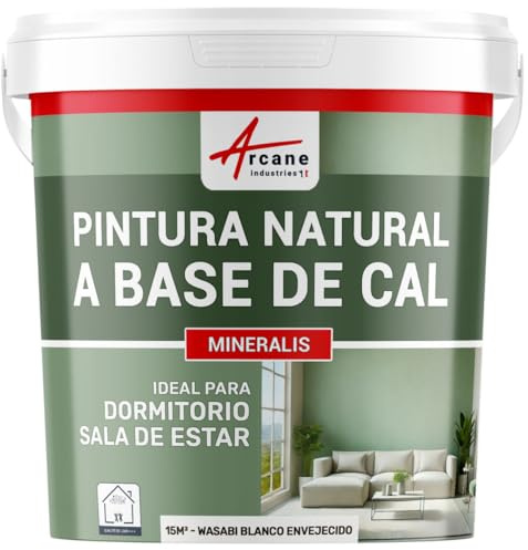 Peinture à la Chaux Intérieure Décorative 15 m² Wasabi Blanc Vieilli | Aspect Mat, sans Solvant Ni Odeur, Perméable, Murs, Ciment, Pierre, Chaux, Application à la Brosse - Arcane Industries