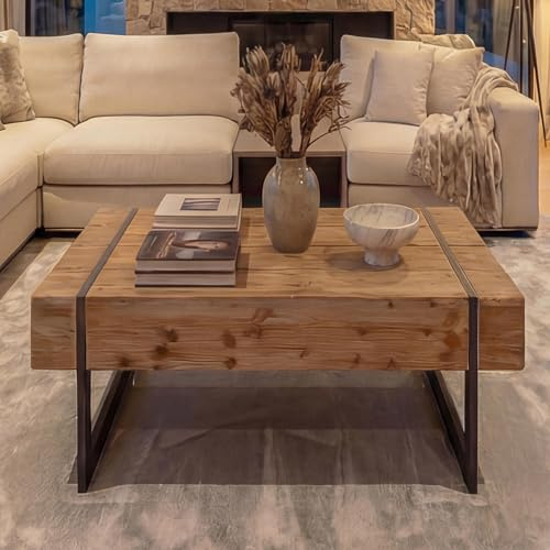 Mendler Couchtisch HWC-A15a, Tanne Holz massiv 40x120x60cm - naturfarben | Wohnzimmertisch, rustikal