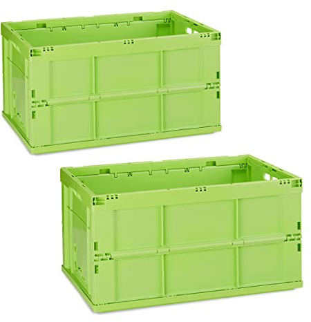 Relaxdays 2X Professionelle Transportbox, stabile Klappboxen, Gewerbe, hochwertiger Kunststoff, Qualität, 60 Liter, grün