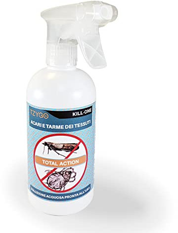 TZYGO Insetticida contro Acari della Polvere e Tarme dei Tessuti Total Action - Protezione a Lungo Termine, Incolore e Inodore - Rispetta l'Ambiente, Sicuro ed Efficace - 1 Flacone da 500ml