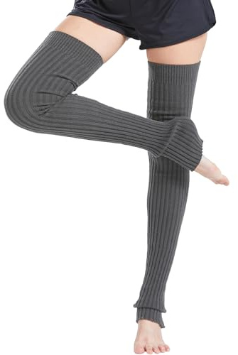 Nanxson Femme Jambière Guêtres Genouillères Tricotés Stocking d'Hiver Chaudes de Yoga Fitness Danse (gris foncé, M)