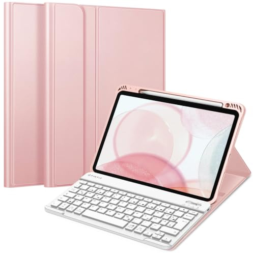 FINTIE Tastatur Hülle für iPad Air 11 Zoll, iPad Air 5./4. Gen 10,9 Zoll | Magnetisch Abnehmbare Deutsches QWERTZ-Layout Bluetooth Tastatur, TPU Rückschale Schutzhülle mit Stifthalter, Roségold