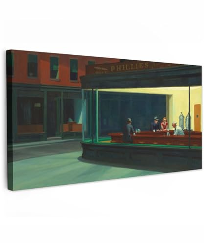 MuchoWow© Leinwand Bilder, Einzigartige Wanddeko mit Rahmen, Nighthawks | 80x40 cm - Edward Hopper, Wandbilder Wohnzimmer, Deko Schlafzimmer