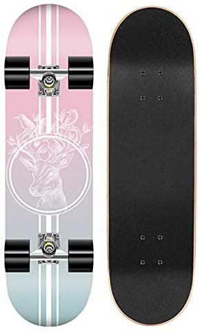 Skateboard 9 Layer Maple Decks 31x8 Komplettes Skateboard Outdoor Longboards Double Kick Concave Standard Skateboard für Anfänger Mädchen Junge Kind Teen Erwachsene,Deer